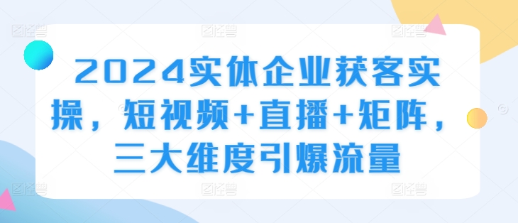 2024实体企业获客实操，短视频+直播+矩阵，三大维度引爆流量-我爱自学网