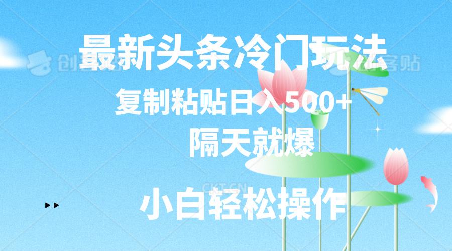 最新头条冷门玩法，隔天就爆，复制粘贴日入500+-我爱自学网