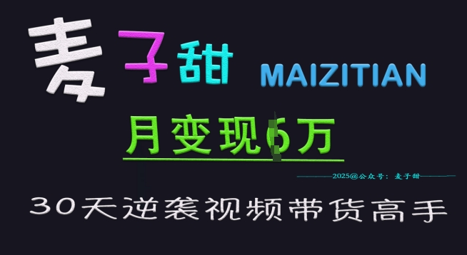 麦子甜30天逆袭视频带货高手，单月变现6W加特训营-我爱自学网