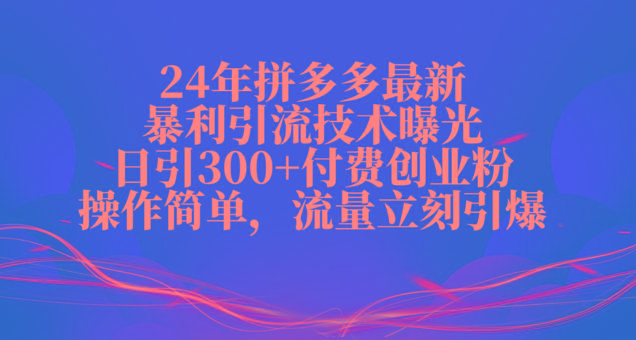 24年拼多多最新暴利引流技术曝光，日引300+付费创业粉，操作简单，流量…-我爱自学网