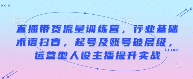 直播带货流量训练营，行业基础术语扫盲，起号及账号破层级，运营型人设主播提升实战-我爱自学网
