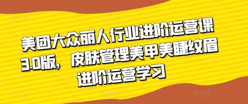 美团大众丽人行业进阶运营课3.0版，皮肤管理美甲美睫纹眉进阶运营学习-我爱自学网