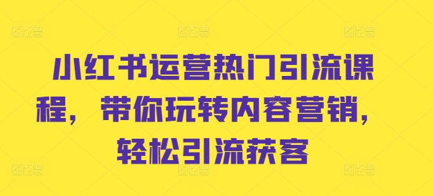 小红书运营热门引流课程，带你玩转内容营销，轻松引流获客-我爱自学网
