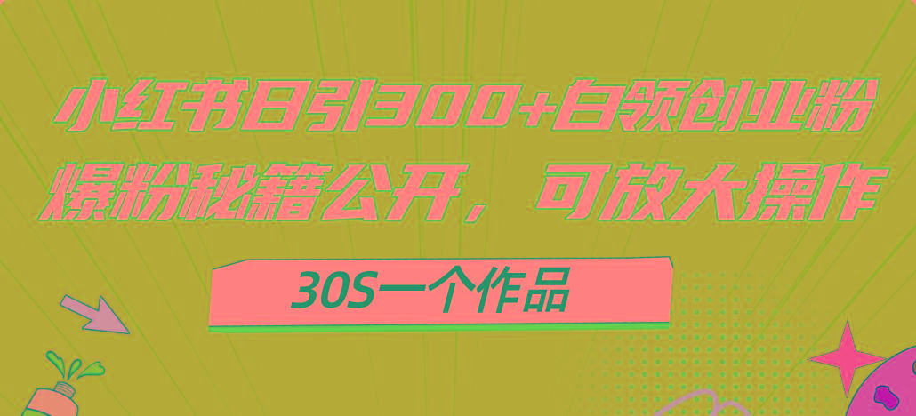 小红书日引300+高质白领创业粉，可放大操作，爆粉秘籍！30s一个作品-我爱自学网