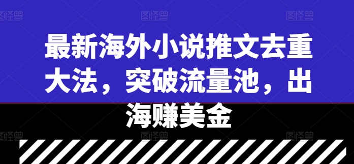 最新海外小说推文去重大法，突破流量池，出海赚美金-我爱自学网