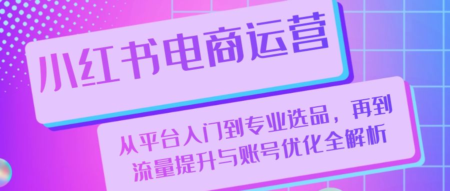 小红书电商运营：从平台入门到专业选品，再到流量提升与账号优化全解析-我爱自学网