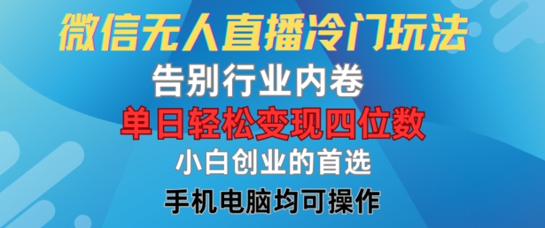 微信无人直播冷门玩法，告别行业内卷，单日轻松变现四位数，小白的创业首选【揭秘】-我爱自学网