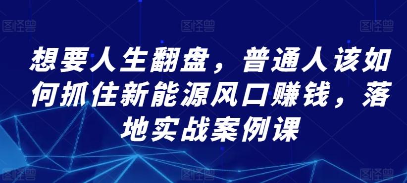 想要人生翻盘，普通人该如何抓住新能源风口赚钱，落地实战案例课-我爱自学网