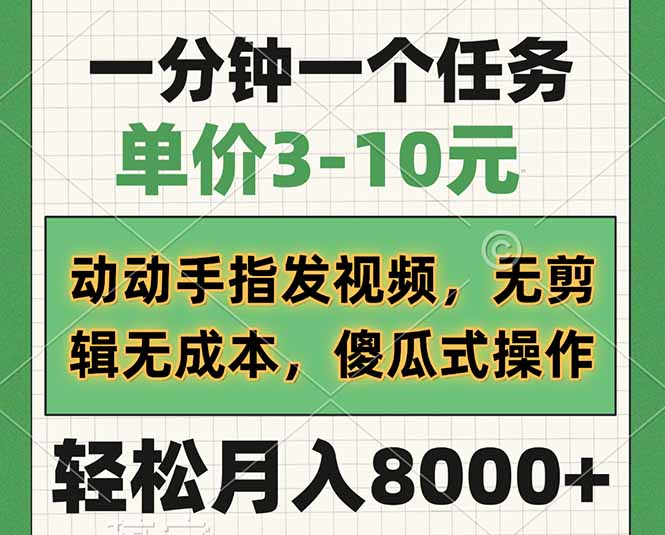 一分钟一个任务，单价3-10元，动动手指发视频，无剪辑无成本，傻瓜式操…-我爱自学网