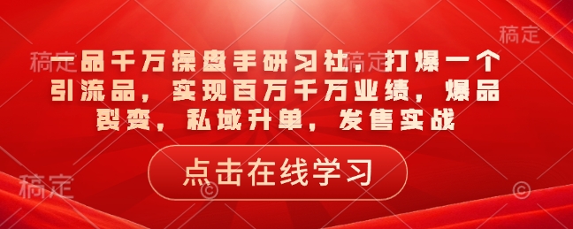 一品千万操盘手研习社，打爆一个引流品，实现百万千万业绩，爆品裂变，私域升单，发售实战-我爱自学网