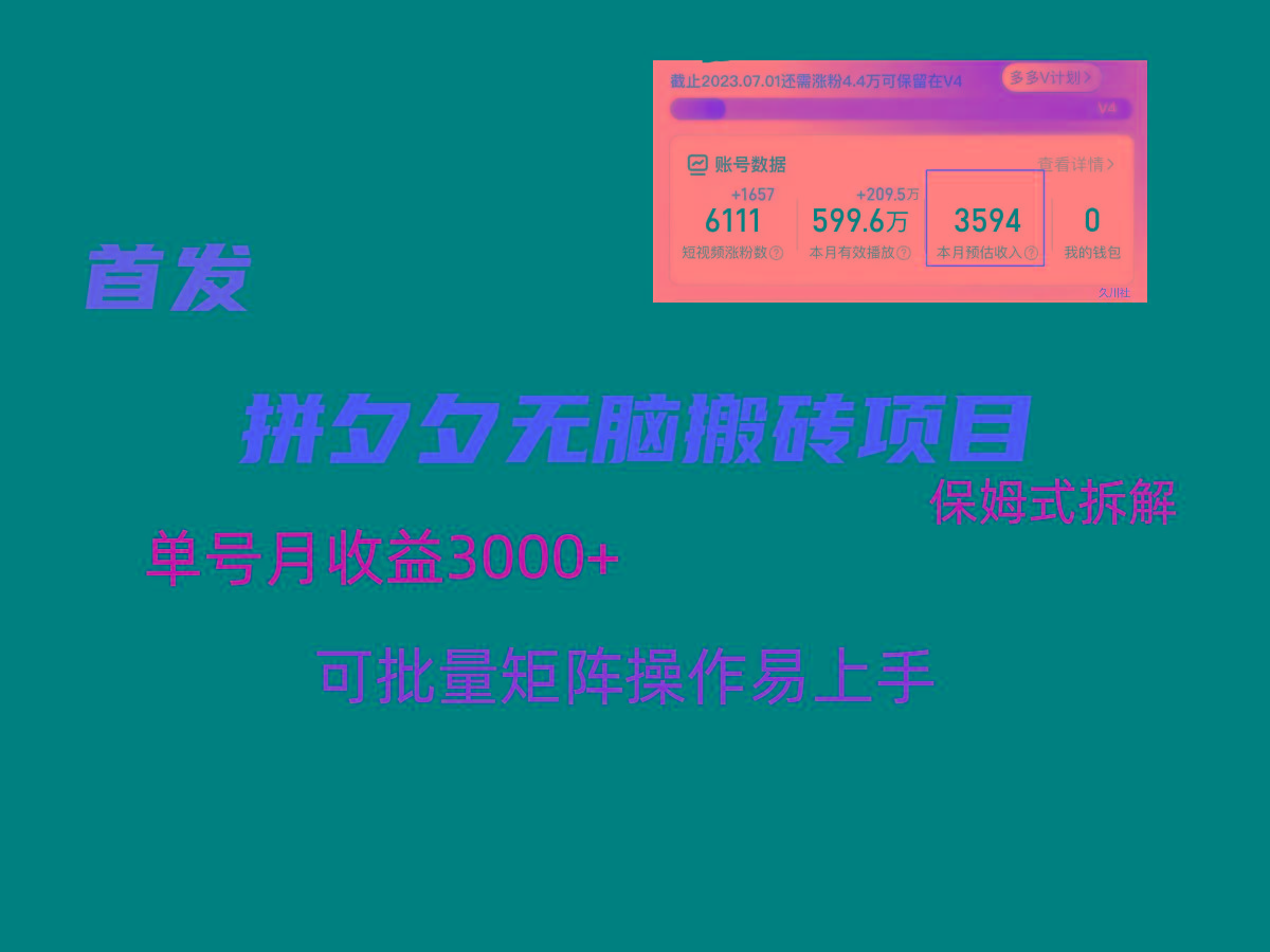 拼夕夕无脑搬砖，单号稳定收益3000+，保姆式拆解-我爱自学网