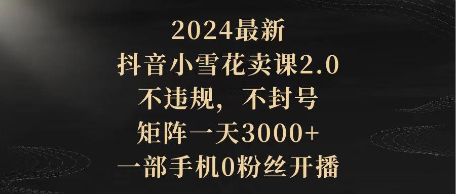 (9639期)2024最新抖音小雪花卖课2.0 不违规 不封号 矩阵一天3000+一部手机0粉丝开播-我爱自学网