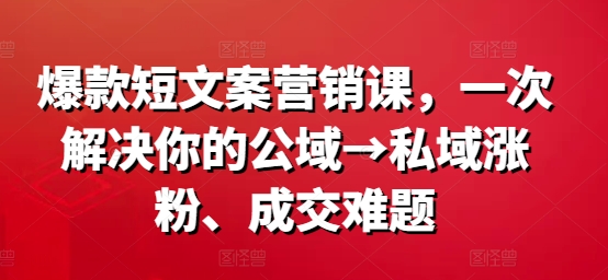 爆款短文案营销课，一次解决你的公域→私域涨粉、成交难题-我爱自学网