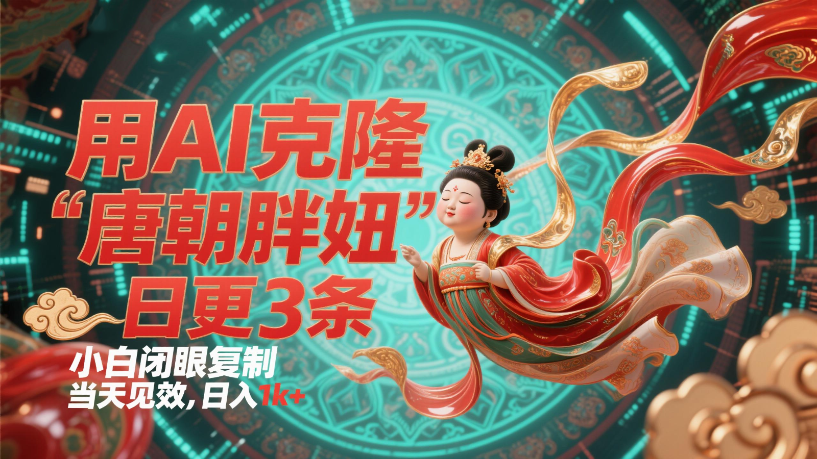 用AI克隆“唐朝胖妞”日更3条，平台疯狂推流，小白闭眼复制，当天见效，日入1k+-我爱自学网