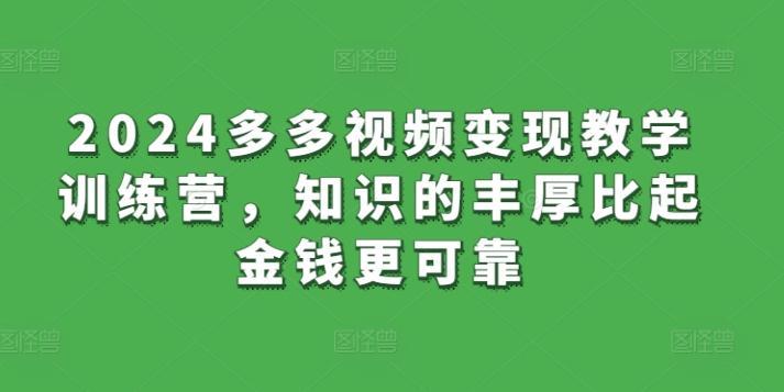 2024多多视频变现教学训练营，知识的丰厚比起金钱更可靠-我爱自学网