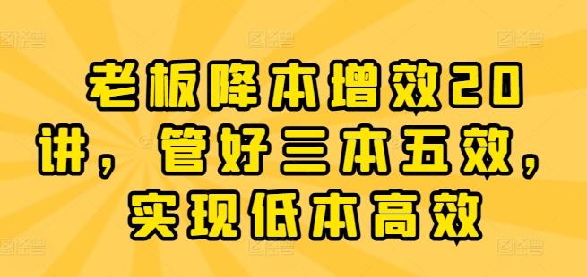 老板降本增效20讲，管好三本五效，实现低本高效-我爱自学网