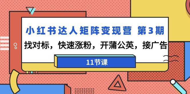 小红书达人矩阵变现营 第3期，找对标，快速涨粉，开蒲公英，接广告-11节课-我爱自学网