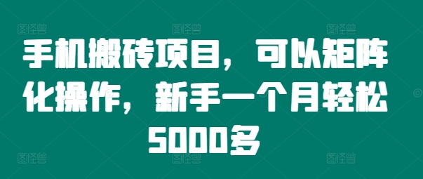 手机搬砖项目，可以矩阵化操作，新手一个月轻松5000多-我爱自学网