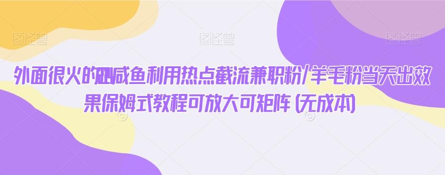 外面很火的2024咸鱼利用热点截流兼职粉/羊毛粉当天出效果保姆式教程可放大可矩阵(无成本)-我爱自学网