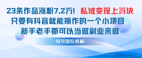 抖音私域项目23条作品涨粉7.2W，私域变现1W-我爱自学网