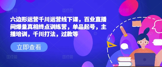 六边形运营千川运营线下课，百业直播间爆量真相终点训练营，单品起号，主播培训，千川打法，过款等-我爱自学网