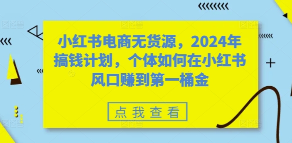 小红书电商无货源，2024年搞钱计划，个体如何在小红书风口赚到第一桶金-我爱自学网