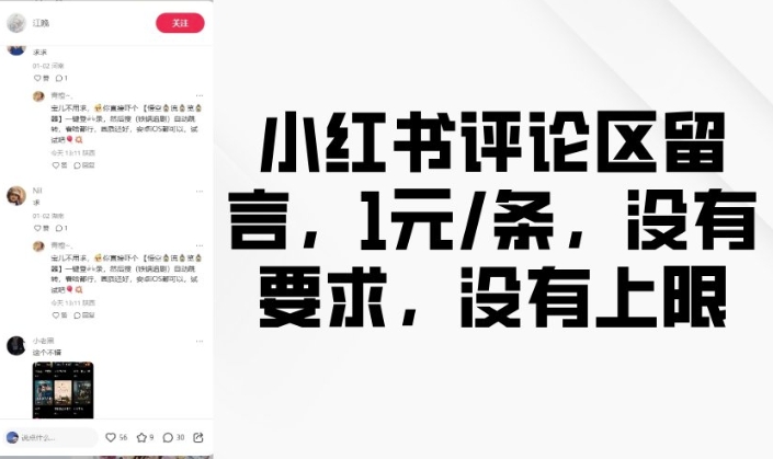 小红书评论区留言，1元条，没有要求，没有上限-我爱自学网