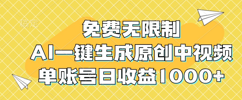 免费无限制，AI一键生成原创中视频，单账号日收益1000+-我爱自学网