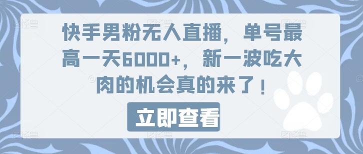 快手男粉无人直播，单号最高一天6000+，新一波吃大肉的机会真的来了-我爱自学网
