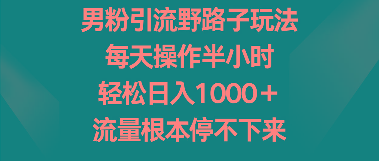 男粉引流野路子玩法，每天操作半小时轻松日入1000＋，流量根本停不下来-我爱自学网