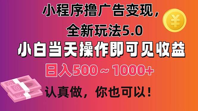 小程序撸广告变现，全新玩法5.0，小白当天操作即可上手，日收益 500~1000+-我爱自学网