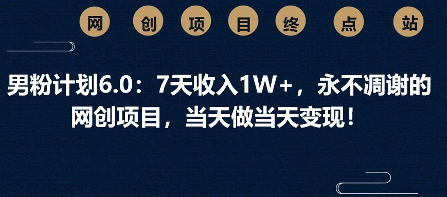 男粉计划6.0：7天收入1W+，永不凋谢的网创项目，当天做当天变现！-我爱自学网