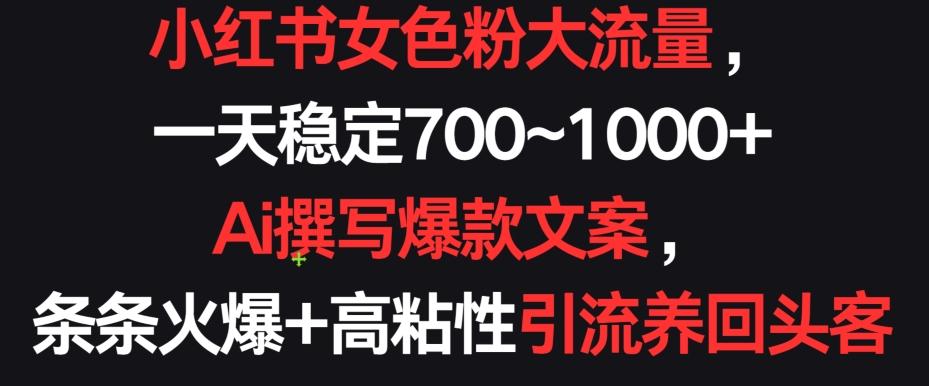 小红书女色粉大流量，一天稳定700~1000+  Ai撰写爆款文案，条条火爆+高粘性引流养回头客【揭秘】-我爱自学网
