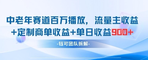 中老年赛道百万播放+流量主收益+定制收益，单日收益9张-我爱自学网