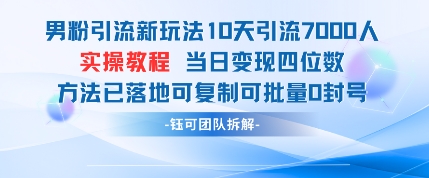 男粉引流新玩法10天引流7000人当日变现四位数可复制可批量0封号-我爱自学网