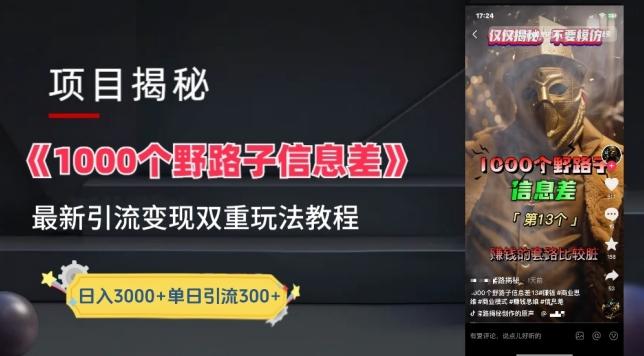 一千个野路子信息差最新玩法教程-变现+引流的玩法具体拆解【揭秘】-我爱自学网
