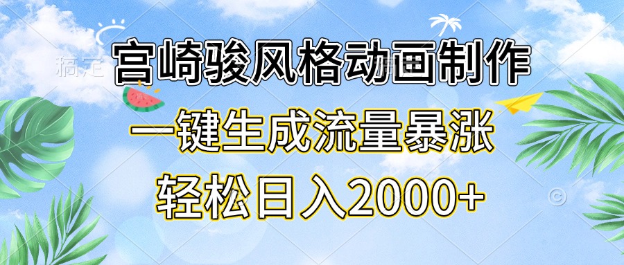 宫崎骏风格动画制作，一键生成流量暴涨，轻松日入2000+-我爱自学网
