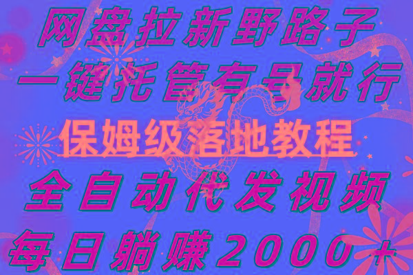 网盘拉新野路子，一键托管有号就行，全自动代发视频，每日躺赚2000＋，…-我爱自学网