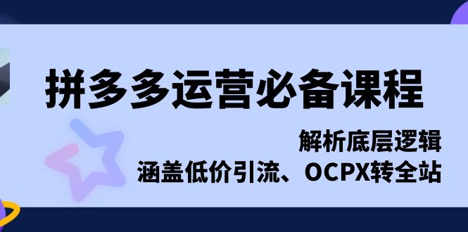 拼多多运营必备课程，解析底层逻辑，涵盖低价引流、OCPX转全站-我爱自学网