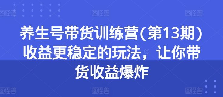 养生号带货训练营(第13期)收益更稳定的玩法，让你带货收益爆炸-我爱自学网