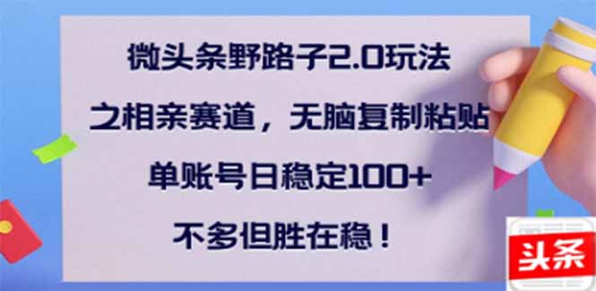 微头条野路子2.0玩法之相亲赛道，无脑搬砖复制粘贴，单账号日稳定300+…-我爱自学网