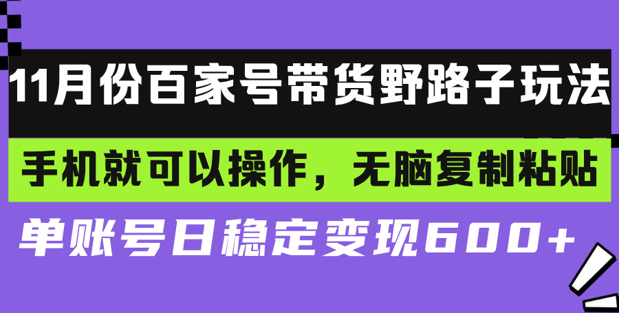 百家号带货野路子玩法 手机就可以操作，无脑复制粘贴 单账号日稳定变现…-我爱自学网