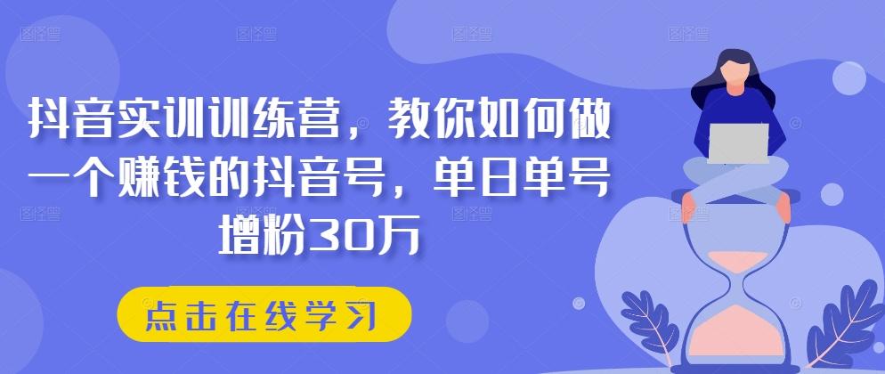 抖音实训训练营，教你如何做一个赚钱的抖音号，单日单号增粉30万-我爱自学网
