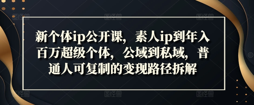 新个体ip公开课，素人ip到年入百万超级个体，公域到私域，普通人可复制的变现路径拆解-我爱自学网