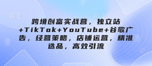 跨境创富实战营，独立站+TikTok+YouTube+谷歌广告，经营策略，店铺运营，精准选品，高效引流-我爱自学网
