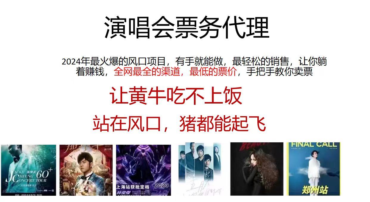 演唱会票务代理，2024年最火爆风口项目，全网最低的票价，小白一分钟上…-我爱自学网