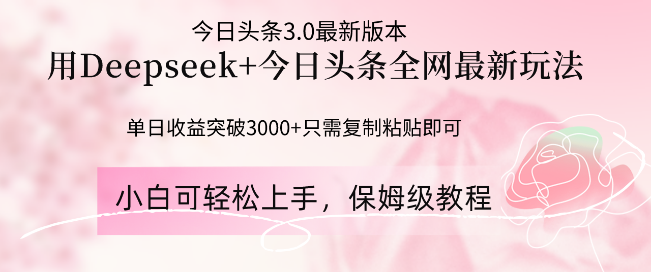 Deepseek结合今日头条全网最新玩法，单日收益突破3000+，只需要简单的…-我爱自学网
