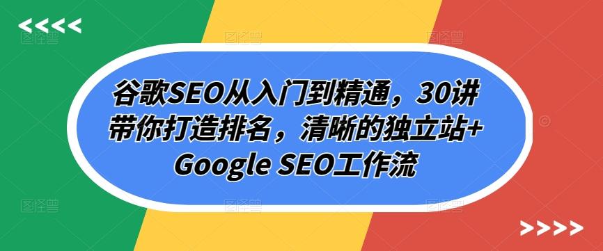 谷歌SEO从入门到精通，30讲带你打造排名，清晰的独立站+Google SEO工作流-我爱自学网