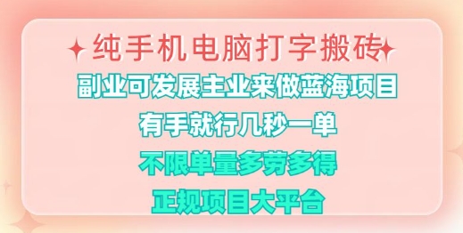 纯手机电脑打字搬砖，有手就行，几秒一单，多劳多得，正规项目大平台【揭秘】-我爱自学网