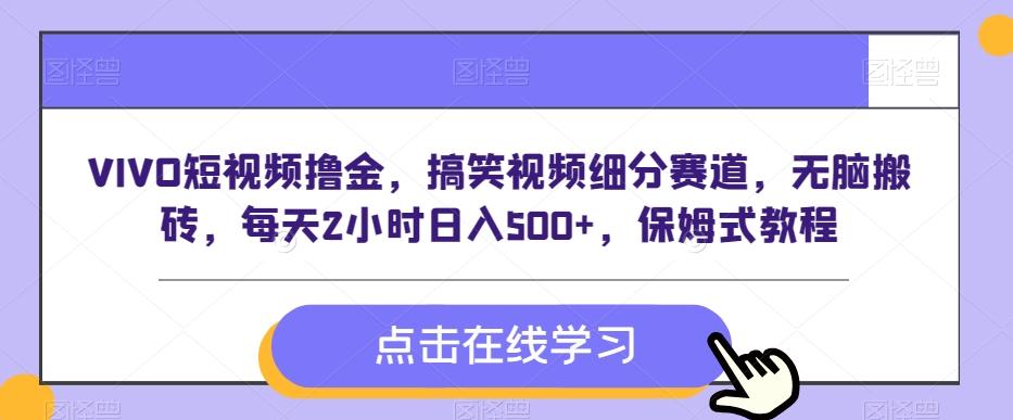 VIVO短视频撸金，搞笑视频细分赛道，无脑搬砖，每天2小时日入500+，保姆式教程-我爱自学网